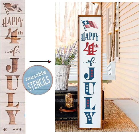 Happy 4th of July Stencil +Hello Summer Reusable Porch Stencil, Patriotic Porch Leaner Stencil for Painting, DIY 4th of July Sign Stencil (Happy 4th of July) in Saudi Arabia