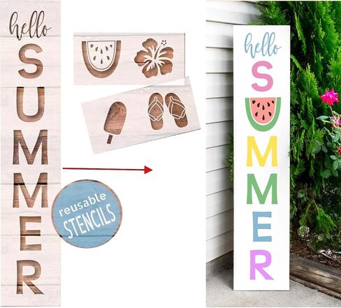 Happy 4th of July Stencil +Hello Summer Reusable Porch Stencil, Patriotic Porch Leaner Stencil for Painting, DIY 4th of July Sign Stencil (Happy 4th of July) in Saudi Arabia