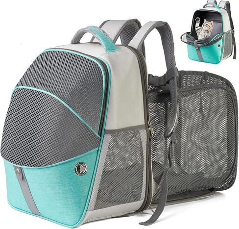 ELLONI Cat Backpack Expandable - Pet Carrier Backpack - Cat Carrier Backpack Expandable Durable Breathable Mesh, Pet Backpack Carrier for Small Dogs, Escape Proof Leash, Up to 16lbs, Mint in Saudi Arabia