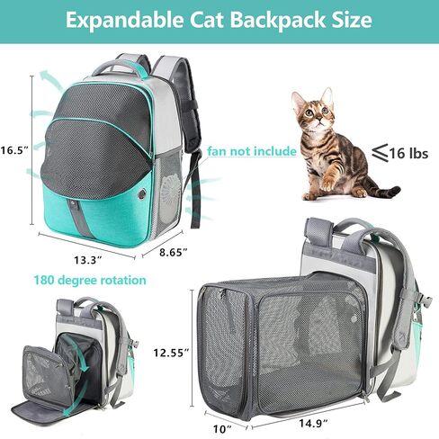 ELLONI Cat Backpack Expandable - Pet Carrier Backpack - Cat Carrier Backpack Expandable Durable Breathable Mesh, Pet Backpack Carrier for Small Dogs, Escape Proof Leash, Up to 16lbs, Mint in Saudi Arabia