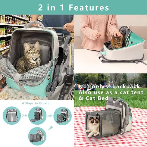 ELLONI Cat Backpack Expandable - Pet Carrier Backpack - Cat Carrier Backpack Expandable Durable Breathable Mesh, Pet Backpack Carrier for Small Dogs, Escape Proof Leash, Up to 16lbs, Mint in Saudi Arabia