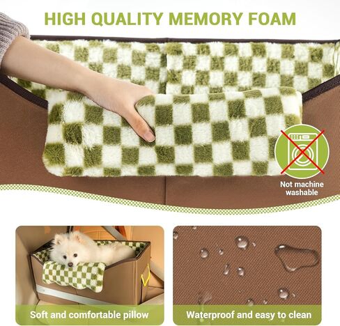 Elevated Dog Car Seat for Medium Sized Dog Under 45 lbs or 2 Dogs Under 25 lbs,Bucket Pet Booster Seat for Front and Back Seat to See Out Window,Funny Fuzzy Dog Bed Car Seat(Dark Brown+Green Plaid) in Kuwait
