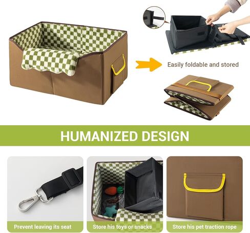 Elevated Dog Car Seat for Medium Sized Dog Under 45 lbs or 2 Dogs Under 25 lbs,Bucket Pet Booster Seat for Front and Back Seat to See Out Window,Funny Fuzzy Dog Bed Car Seat(Dark Brown+Green Plaid) in Kuwait