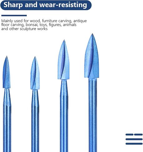 10 قطع من أدوات نحت الخشب ومجموعة لقم النقش، ساق 1/8 بوصة مطلية باللون الأزرق النانو DIY ملحقات النجارة مناسبة عالميًا للأدوات الدوارة in Kuwait
