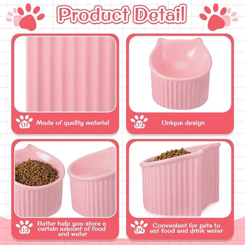 Uiifan 4 Pcs Ceramic Cat Bowl Elevated Slanted Cat Raised Food Bowl 25 Degree Tilted Anti Vomit Cat Water Bowl Feeder Protect Spine Stress Relief for Pet Cats Small Dogs Indoor Outdoor Use, Cat Shaped in Saudi Arabia
