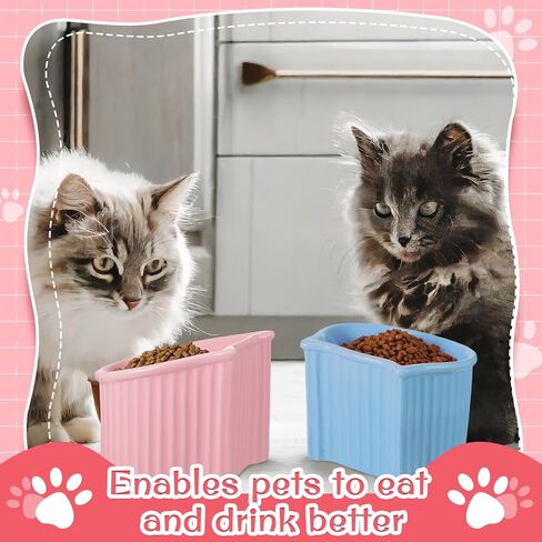 Uiifan 4 Pcs Ceramic Cat Bowl Elevated Slanted Cat Raised Food Bowl 25 Degree Tilted Anti Vomit Cat Water Bowl Feeder Protect Spine Stress Relief for Pet Cats Small Dogs Indoor Outdoor Use, Cat Shaped in Saudi Arabia