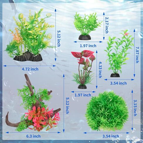 12 قطعة من نباتات حوض السمك من Oubest، ديكورات حوض السمك البلاستيكية، نباتات Driftwood، ملحقات خزان الأسماك للسلحفاة Betta Goldfish، ديكور نباتات حوض السمك المزيفة in Kuwait