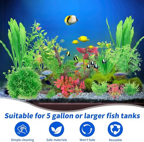 12 قطعة من نباتات حوض السمك من Oubest، ديكورات حوض السمك البلاستيكية، نباتات Driftwood، ملحقات خزان الأسماك للسلحفاة Betta Goldfish، ديكور نباتات حوض السمك المزيفة in Kuwait