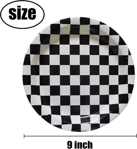 Visroco 24 Pcs 9 Inch Black & White Checkered Paper Plates,Racing Car Dessert Plates Racing Car Party Decorations Supplies Car Birthday Party Favors in Saudi Arabia