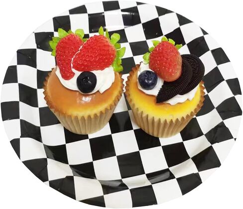 Visroco 24 Pcs 9 Inch Black & White Checkered Paper Plates,Racing Car Dessert Plates Racing Car Party Decorations Supplies Car Birthday Party Favors in Saudi Arabia