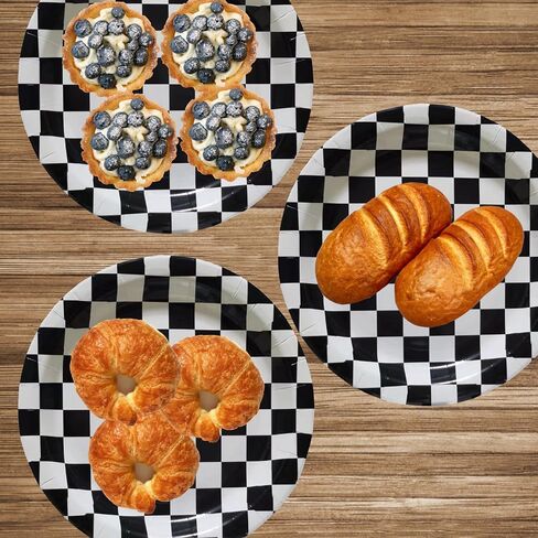 Visroco 24 Pcs 9 Inch Black & White Checkered Paper Plates,Racing Car Dessert Plates Racing Car Party Decorations Supplies Car Birthday Party Favors in Saudi Arabia