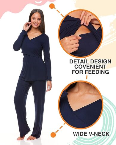 طقم نوم للنساء من Lamaze برقبة على شكل حرف V وأكمام طويلة وسروال بيجامة in Kuwait