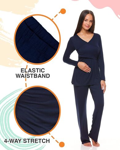 طقم نوم للنساء من Lamaze برقبة على شكل حرف V وأكمام طويلة وسروال بيجامة in Kuwait