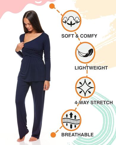 طقم نوم للنساء من Lamaze برقبة على شكل حرف V وأكمام طويلة وسروال بيجامة in Kuwait