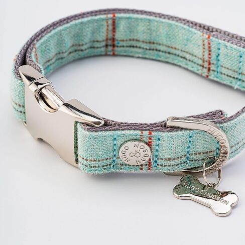 HUGO & HUDSON Tweed Dog Collar مشبك أمان معدني سريع التحرير، وردي متقلب، XS in Kuwait