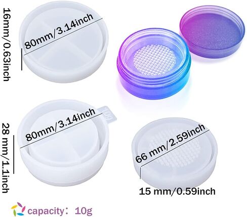 FineInno Resin Jar Molds Silicone, Loose Powder Container Mold with Sifter Lids, Storage Box Epoxy Resin Molds for DIY Cosmetic Case Home Travel (10g) in Saudi Arabia