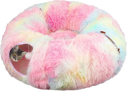 HANDYAY Cat Tunnel Bed, Pop Up Cat Tunnel with Central Mat, Plush Cat Play Tunnels for Indoor Cats with Fluffy Ball, Multifunctional Cat Toys in Saudi Arabia