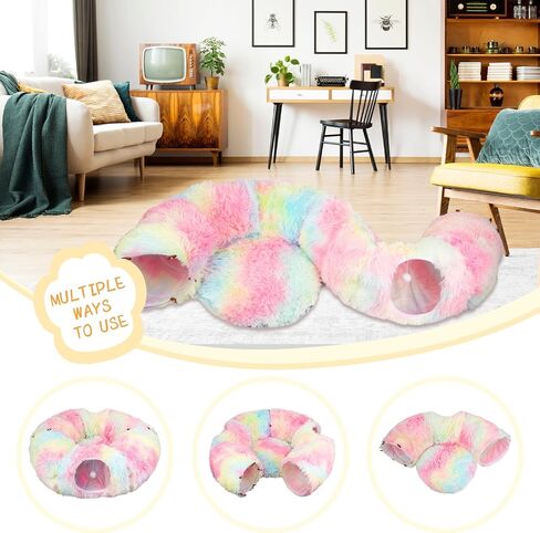 HANDYAY Cat Tunnel Bed, Pop Up Cat Tunnel with Central Mat, Plush Cat Play Tunnels for Indoor Cats with Fluffy Ball, Multifunctional Cat Toys in Saudi Arabia