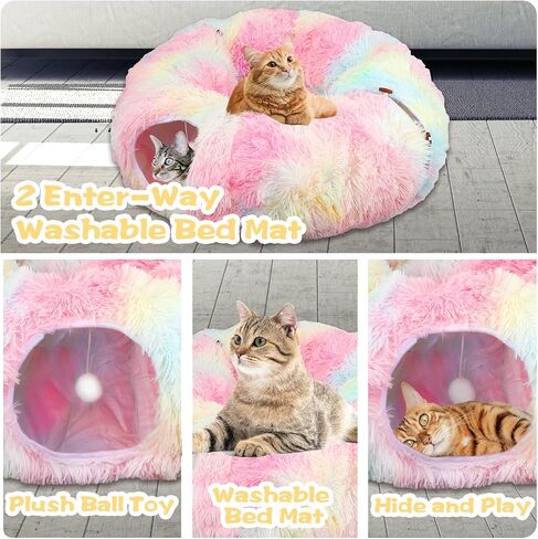 HANDYAY Cat Tunnel Bed, Pop Up Cat Tunnel with Central Mat, Plush Cat Play Tunnels for Indoor Cats with Fluffy Ball, Multifunctional Cat Toys in Saudi Arabia