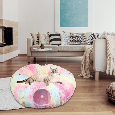 HANDYAY Cat Tunnel Bed, Pop Up Cat Tunnel with Central Mat, Plush Cat Play Tunnels for Indoor Cats with Fluffy Ball, Multifunctional Cat Toys in Saudi Arabia