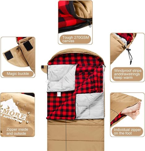 0 Degree Canvas Sleeping Bag for Adults Camping, Removable Liner in Kuwait