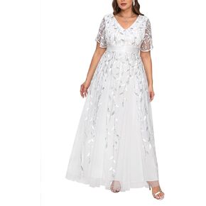 Pinup Fashion Plus Size Formal Dresses - Evening Gowns Wedding Sequin Embroidery V-Neck Prom Long Dress