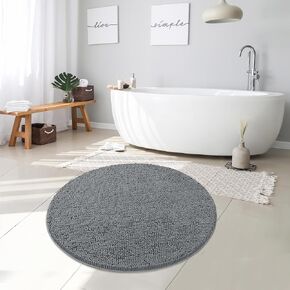 MAYSHINE Round Area Rug Set for Bathroom | Soft Plush Chenille Bath Mat, Water Absorbent Non-Slip Bathroom Rug | Washable Shag Carpet for Shower, Bedroom, or Home Décor | 48"x48" (Round) | Grey