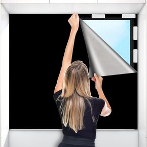 100% Blackout Blind Stick on 300x145cm, Portable Blackout Shades Curtain for Window, No Drill Film for Bedroom, Cut to Any Size, Nursery, Travel Temporary, 420D Oxford Fabric