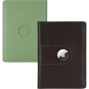 2 Pack Full Grain Leather AirTag Passport Holder Wallet Cover for Women and Men Travel, Passport Holder with AirTag Slot Passport Wallet, Travel Essentials Genuine Leather Passport Cover