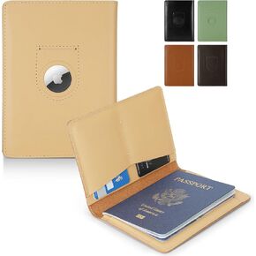Full Grain Leather AirTag Passport Holder Wallet Cover for Men and Women Travel, Passport Holder with AirTag Slot Passport Wallet, Travel Essentials Genuine Leather Passport Cover Gifts (Black)