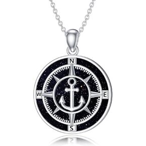 PROESS Compass Necklace Sterling Silver Anchor Compass Pendant Jewelry for Women Men Graduation