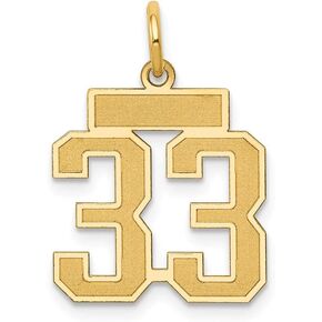 Solid 14k Yellow Gold Small Number 33 Charm Brushed Matte Finish Pendant