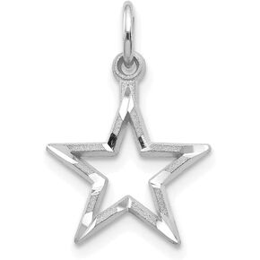 Solid 10k White Gold Diamond-cut Star Charm Pendant - 20mm x 13mm