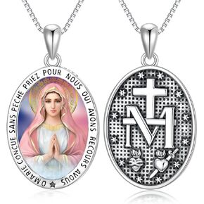 Seiyang 925 Sterling Silver Patron Saint Necklace Amulet Medal Pendant Religious Jewelry Gifts for Women Men First Communion Gifts