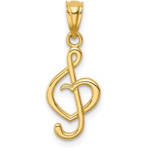 Solid 14k Yellow Gold Music Note with Heart Pendant Charm