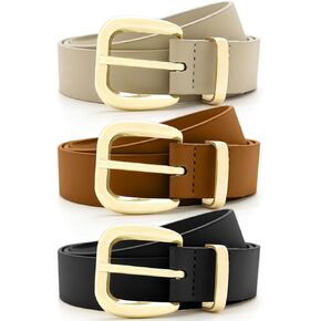 Women Leather Belt for Dresses Jeans Pants Vintage Chic Fashion Waist Belt with Golden Buckle