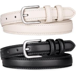 2 Pack Leather Belts for Women Trendy, Womens Belts for Jeans Pants Dresses with Silver Buckle