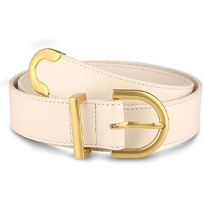 H'MEL Women's Leather Belts For Jeans Dress Pants, Belts With Gold Metal Buckle Fashion Black And Beige Belts For Women