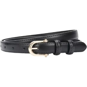 Women Skinny Belts Thin Waist Belt Faux Leather Belt for Jeans Dress with Gold Alloy Buckle