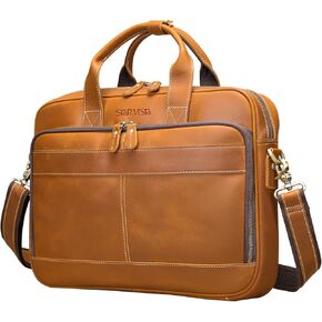STAR VISTA Siro 15.6" Slim Laptop Messenger Bag, Full Grain Leather Briefcase, YKK Zippers, Brass Hardware