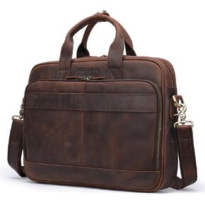 STAR VISTA Siro 15.6" Slim Laptop Messenger Bag, Full Grain Leather Briefcase, YKK Zippers, Brass Hardware in Kuwait