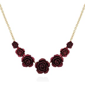 GUESS Gold-Tone Chain Statement Necklace with 7 Plum Colored Rose Pendants