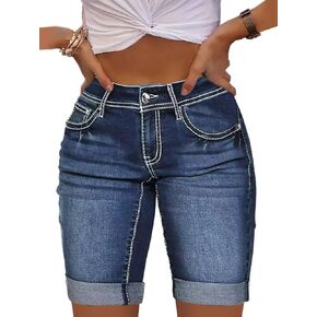 شورت Flamingals نسائي من قماش الدنيم الممزق بأزرار بدون حزام، شورت كاجوال بخصر متوسط