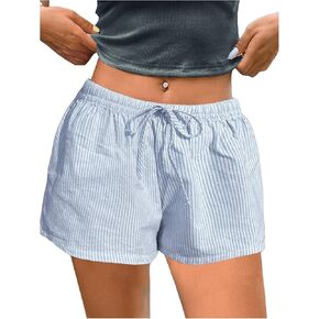 OYOANGLE Women's Plus Size Striped Drawstring Waist Shorts Wide Leg Beach Shorts