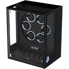 DUKWIN Fingerprint Lock Watch Winder for 6/9 Automatic Watches, Automatic Watch Winder with 6 Watch Holders, LCD Display, Adjustable Watch Pillow and RGB LED Light for Gentles and Ladies, 8 TPD