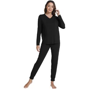 WiWi Women's Soft Viscose Long-Sleeve Pajama Shirt and Full-Length Bottom Pajama Set Sleepwear Nightwear S-XXL