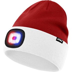 ATNKE LED Lighted Beanie Hat,USB Rechargeable 4 LED Red and Blue Flashing Running Headlamp Cap Gifts for Men and Women