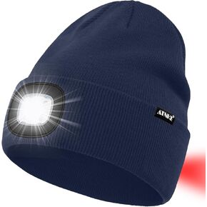 ATNKE LED Lighted Beanie Hat,USB Rechargeable 8 LED Red Glow Flashing Alarm Running Headlamp Cap Gifts for Men and Women