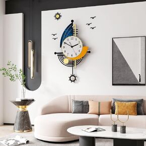 Modern Wall Clock Battery Operated 30 Inch Large Boat Design Pendulum Wall Clocks for Living Room Decor 3D Silent Clock Wall Decor Sticker Non Ticking for Bedroom Office Home Kitchen Decoration