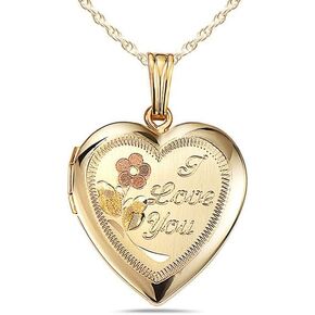 PicturesOnGold.com Solid 14k Yellow Gold I Love You Heart Photo Locket